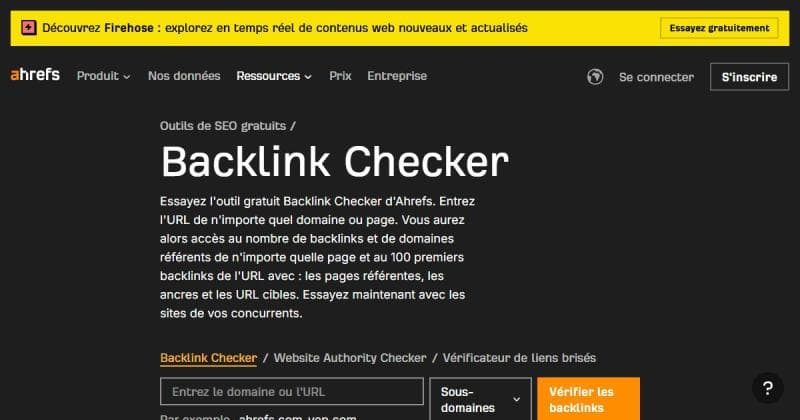 Ahrefs, outil d'analyse de backlinks et de référencement