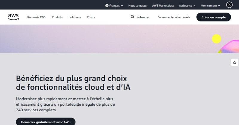 Page d'accueil d'Amazon Web Services (AWS)