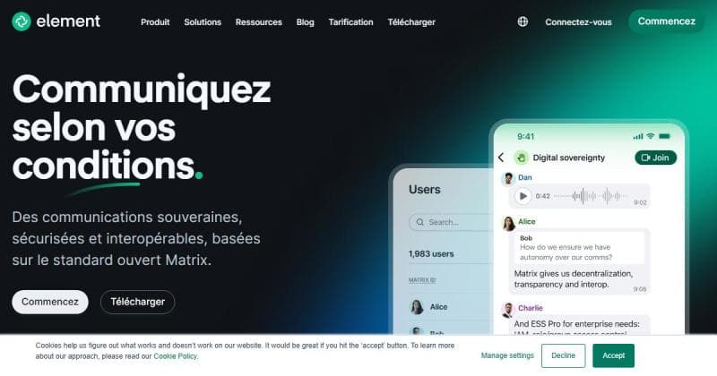 Element, client Matrix pour messagerie fédérée et décentralisée