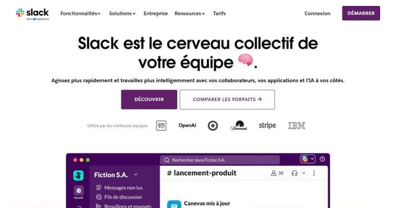 Slack, plateforme de messagerie d'équipe avec canaux et intégrations