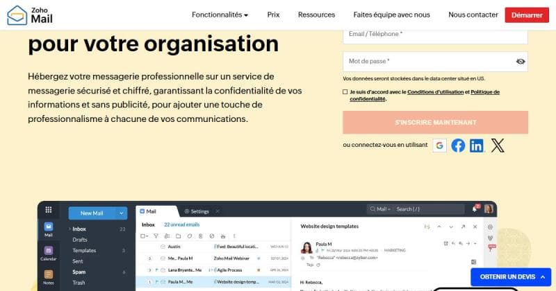 Zoho Mail, messagerie professionnelle sans publicité